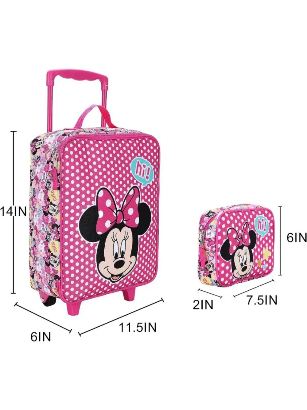 Classic Minnie Mouse 4-Piece Kids Luggage Set - Pilot Case, Duffle Bag & Tags